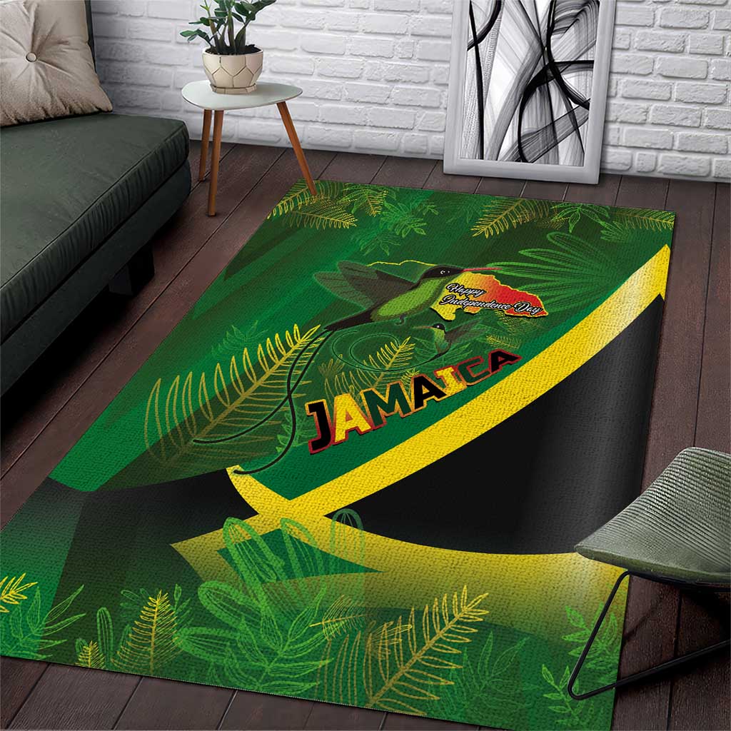 Jamaica Independence Day Area Rug Swallow-tail Hummingbird Tropical Plants and National Flag - Wonder Print Shop