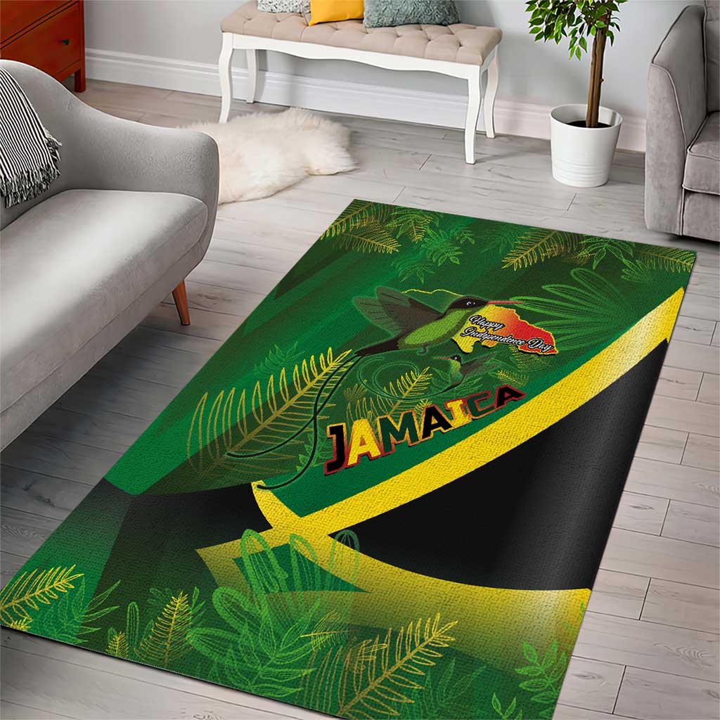 Jamaica Independence Day Area Rug Swallow-tail Hummingbird Tropical Plants and National Flag - Wonder Print Shop