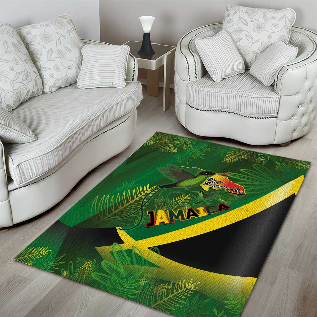 Jamaica Independence Day Area Rug Swallow-tail Hummingbird Tropical Plants and National Flag - Wonder Print Shop