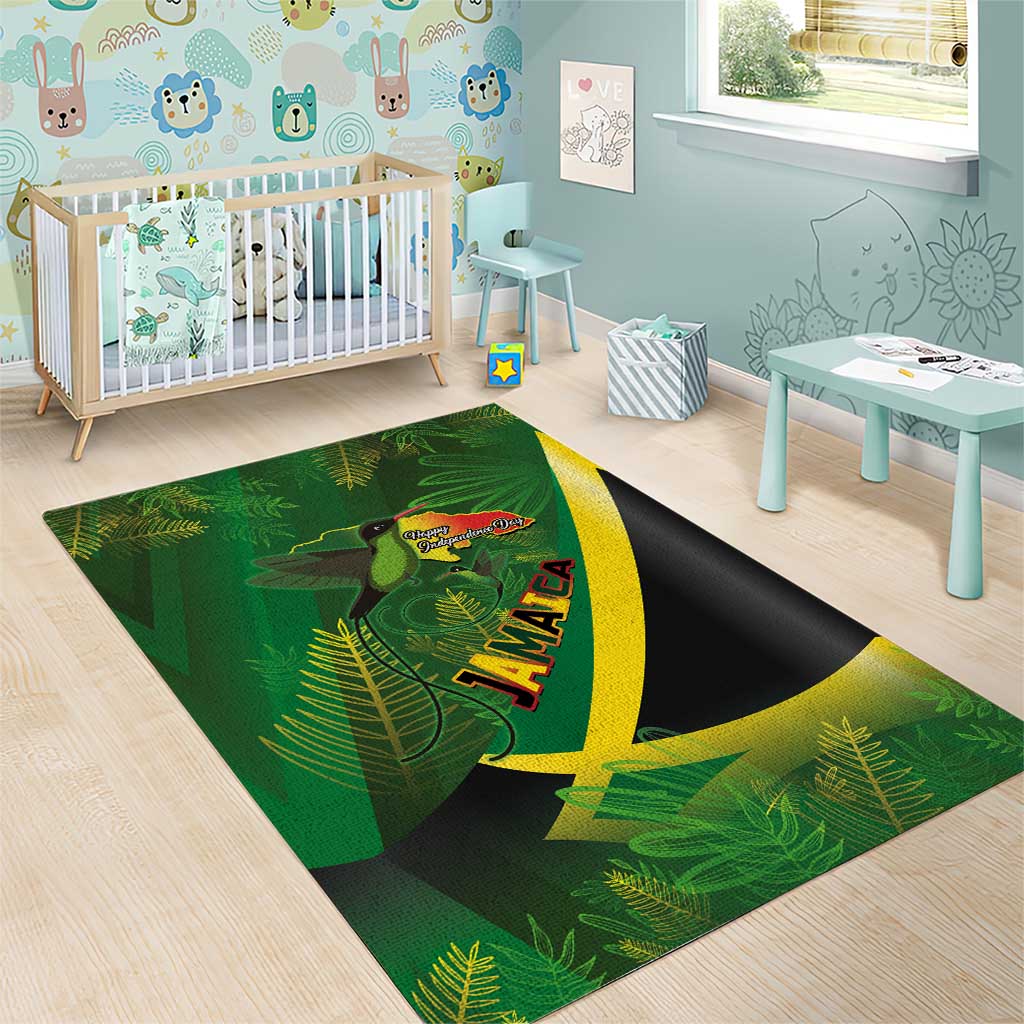 Jamaica Independence Day Area Rug Swallow-tail Hummingbird Tropical Plants and National Flag - Wonder Print Shop