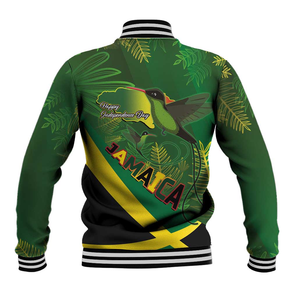 Jamaica Independence Day Baseball Jacket Swallow-tail Hummingbird Tropical Plants and National Flag - Wonder Print Shop