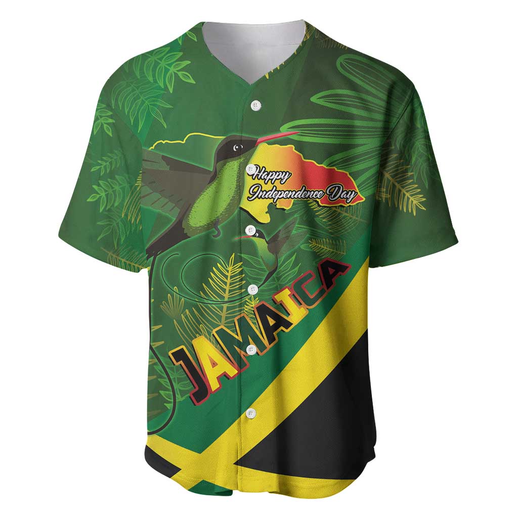 Jamaica Independence Day Baseball Jersey Swallow-tail Hummingbird Tropical Plants and National Flag - Wonder Print Shop
