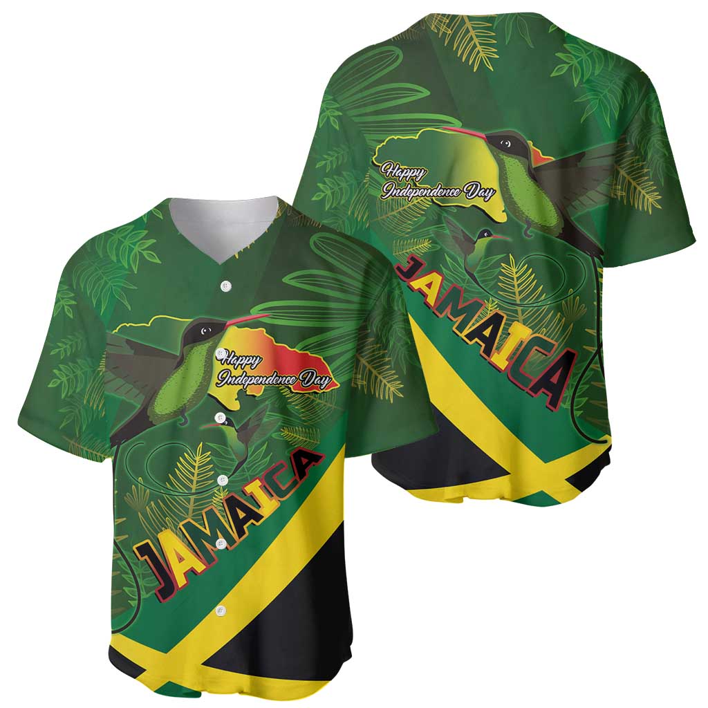 Jamaica Independence Day Baseball Jersey Swallow-tail Hummingbird Tropical Plants and National Flag - Wonder Print Shop