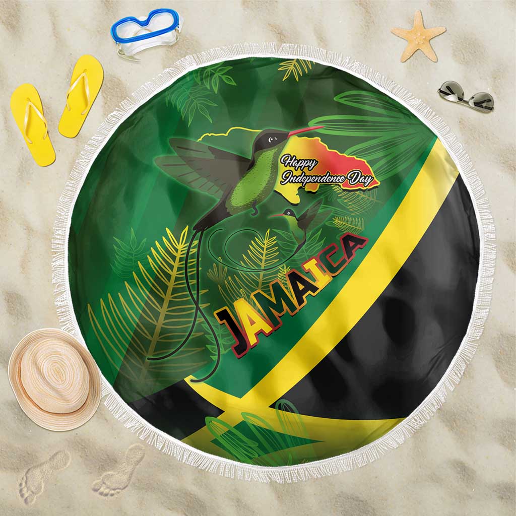 Jamaica Independence Day Beach Blanket Swallow-tail Hummingbird Tropical Plants and National Flag - Wonder Print Shop