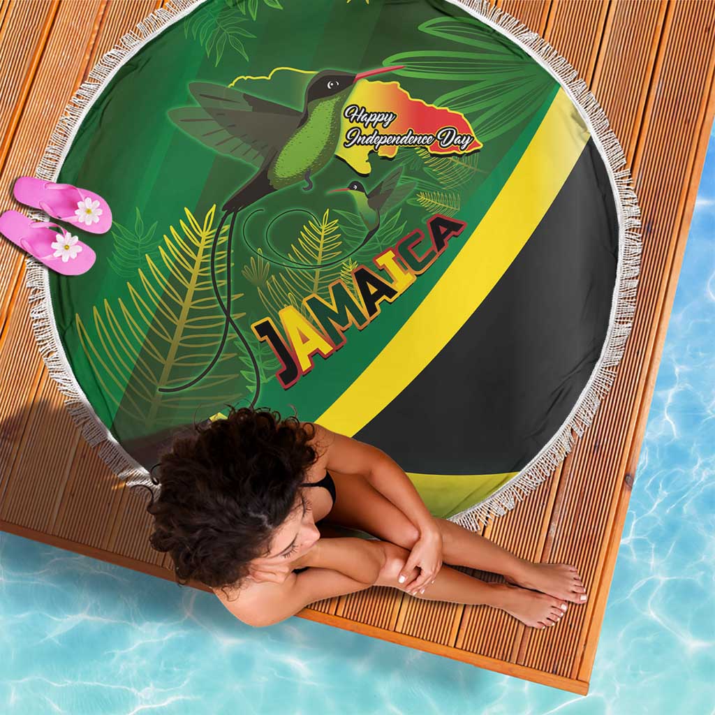 Jamaica Independence Day Beach Blanket Swallow-tail Hummingbird Tropical Plants and National Flag - Wonder Print Shop