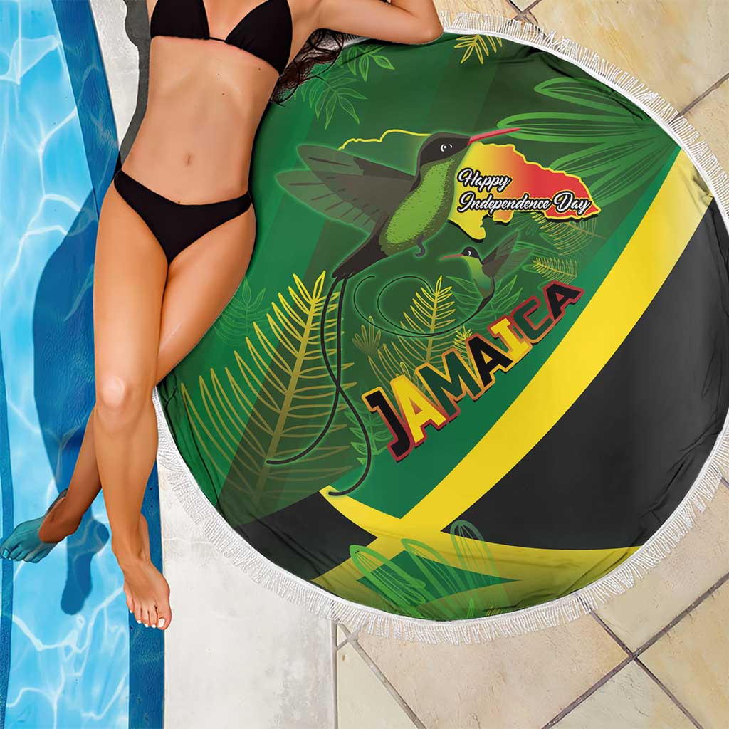 Jamaica Independence Day Beach Blanket Swallow-tail Hummingbird Tropical Plants and National Flag - Wonder Print Shop