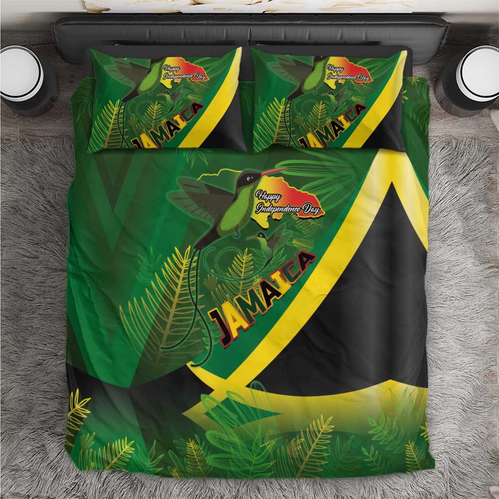 Jamaica Independence Day Bedding Set Swallow-tail Hummingbird Tropical Plants and National Flag - Wonder Print Shop