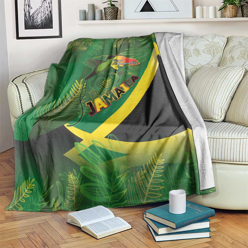 Jamaica Independence Day Blanket Swallow-tail Hummingbird Tropical Plants and National Flag - Wonder Print Shop