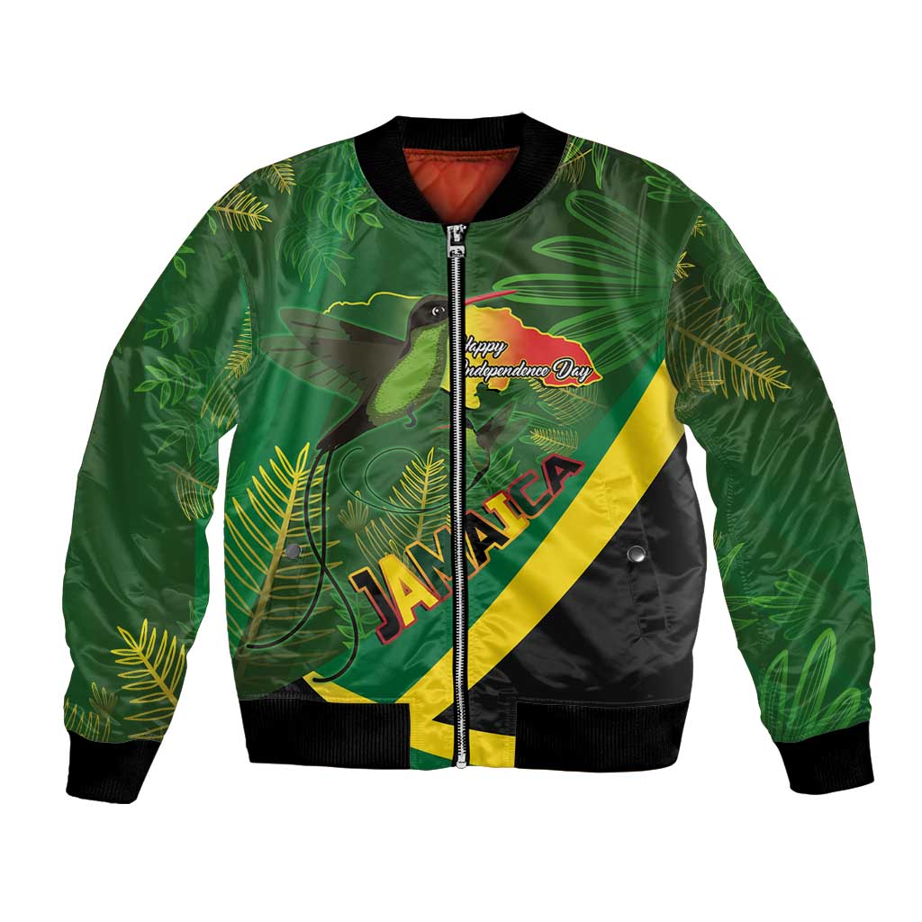 Jamaica Independence Day Bomber Jacket Swallow-tail Hummingbird Tropical Plants and National Flag - Wonder Print Shop
