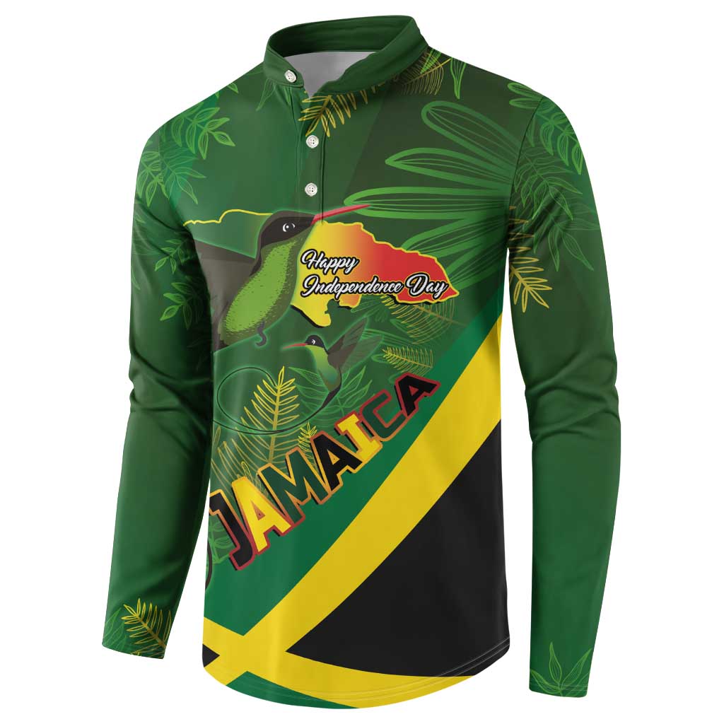 Jamaica Independence Day Button Sweatshirt Swallow-tail Hummingbird Tropical Plants and National Flag - Wonder Print Shop