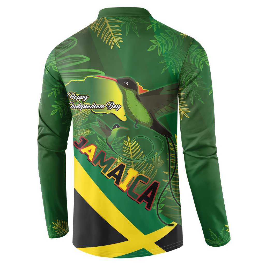Jamaica Independence Day Button Sweatshirt Swallow-tail Hummingbird Tropical Plants and National Flag - Wonder Print Shop