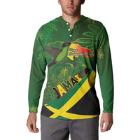 Jamaica Independence Day Button Sweatshirt Swallow-tail Hummingbird Tropical Plants and National Flag - Wonder Print Shop