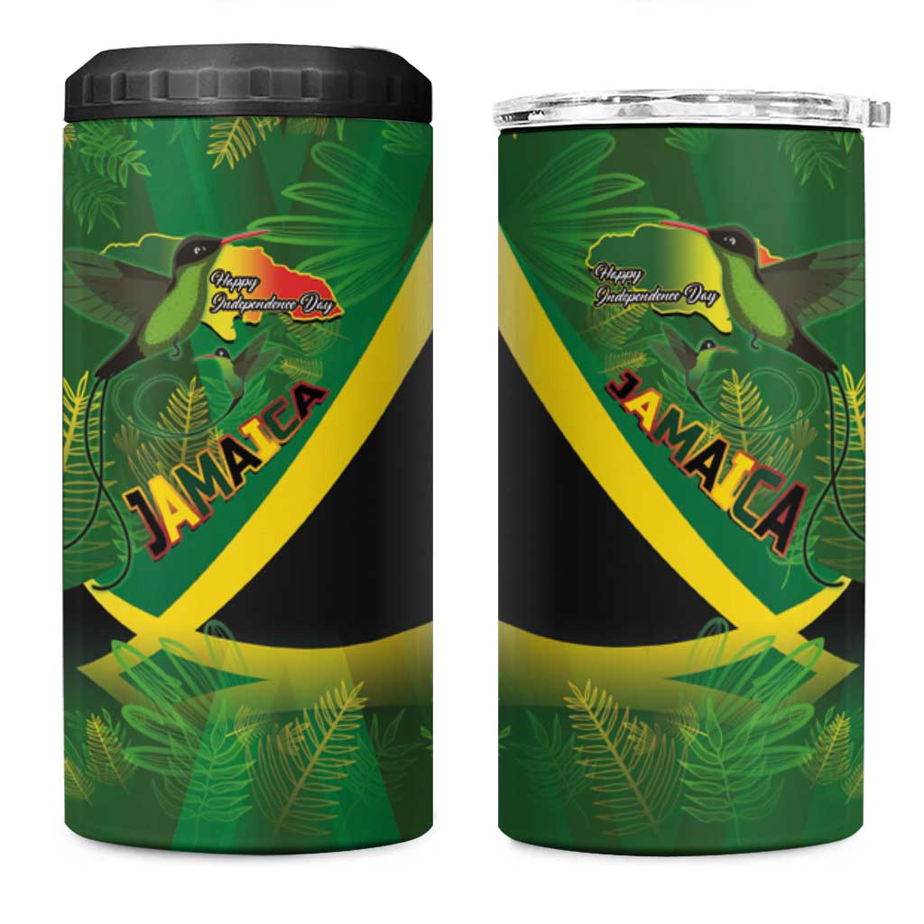 Jamaica Independence Day 4 in 1 Can Cooler Tumbler Swallow-tail Hummingbird Tropical Plants and National Flag - Wonder Print Shop