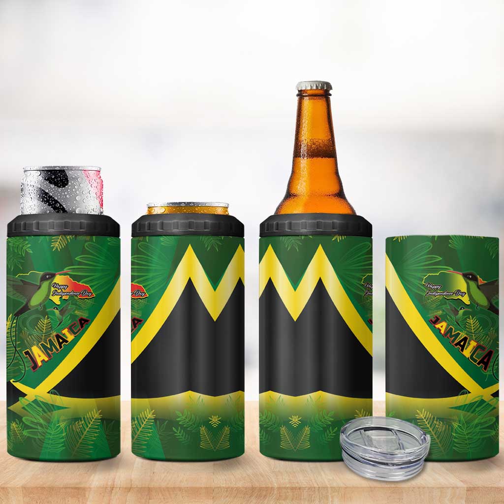 Jamaica Independence Day 4 in 1 Can Cooler Tumbler Swallow-tail Hummingbird Tropical Plants and National Flag - Wonder Print Shop