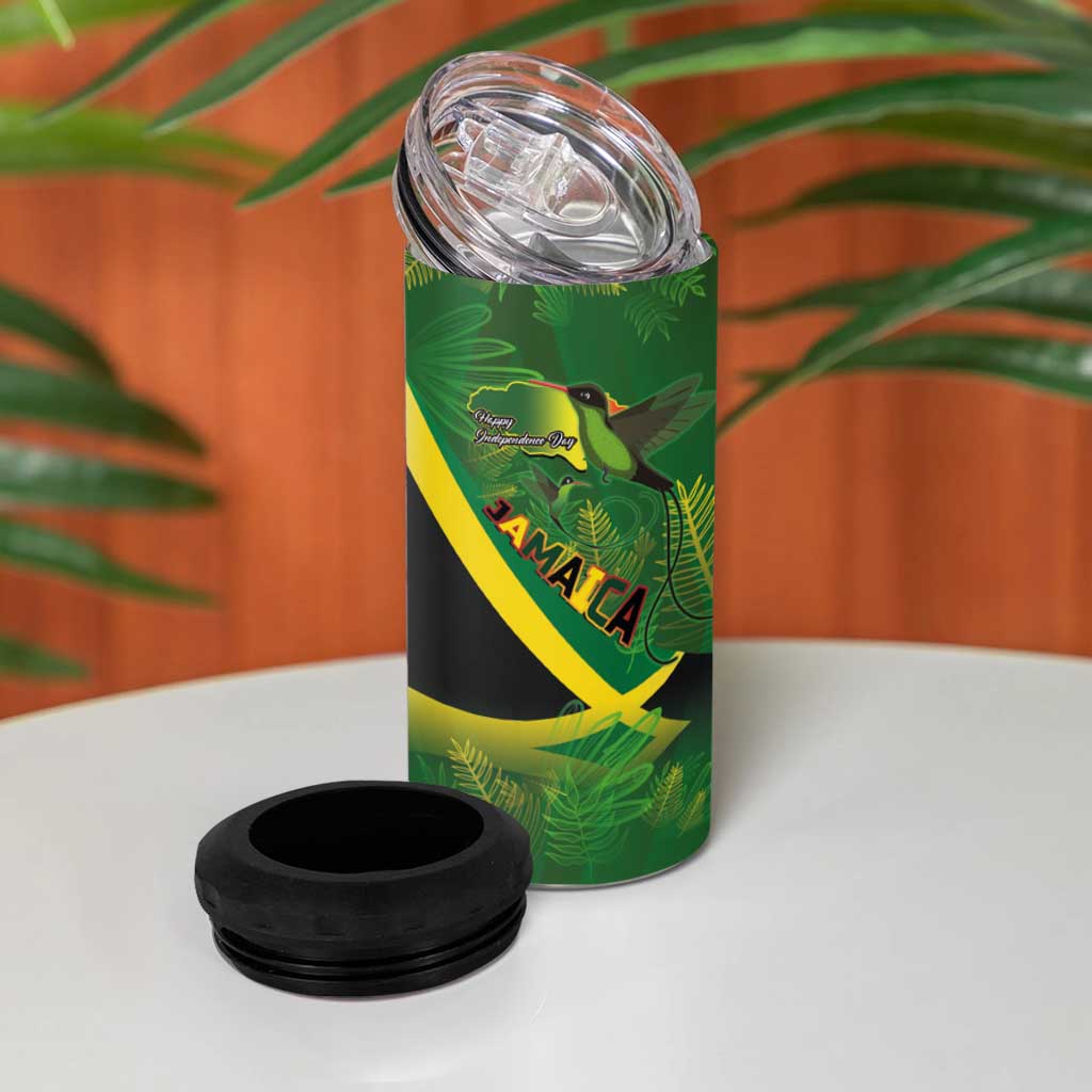 Jamaica Independence Day 4 in 1 Can Cooler Tumbler Swallow-tail Hummingbird Tropical Plants and National Flag - Wonder Print Shop