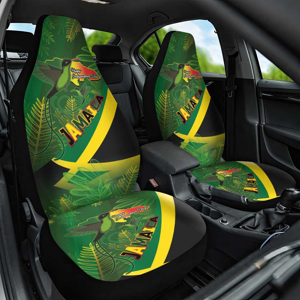 Jamaica Independence Day Car Seat Cover Swallow-tail Hummingbird Tropical Plants and National Flag - Wonder Print Shop
