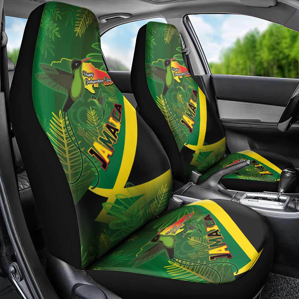 Jamaica Independence Day Car Seat Cover Swallow-tail Hummingbird Tropical Plants and National Flag - Wonder Print Shop