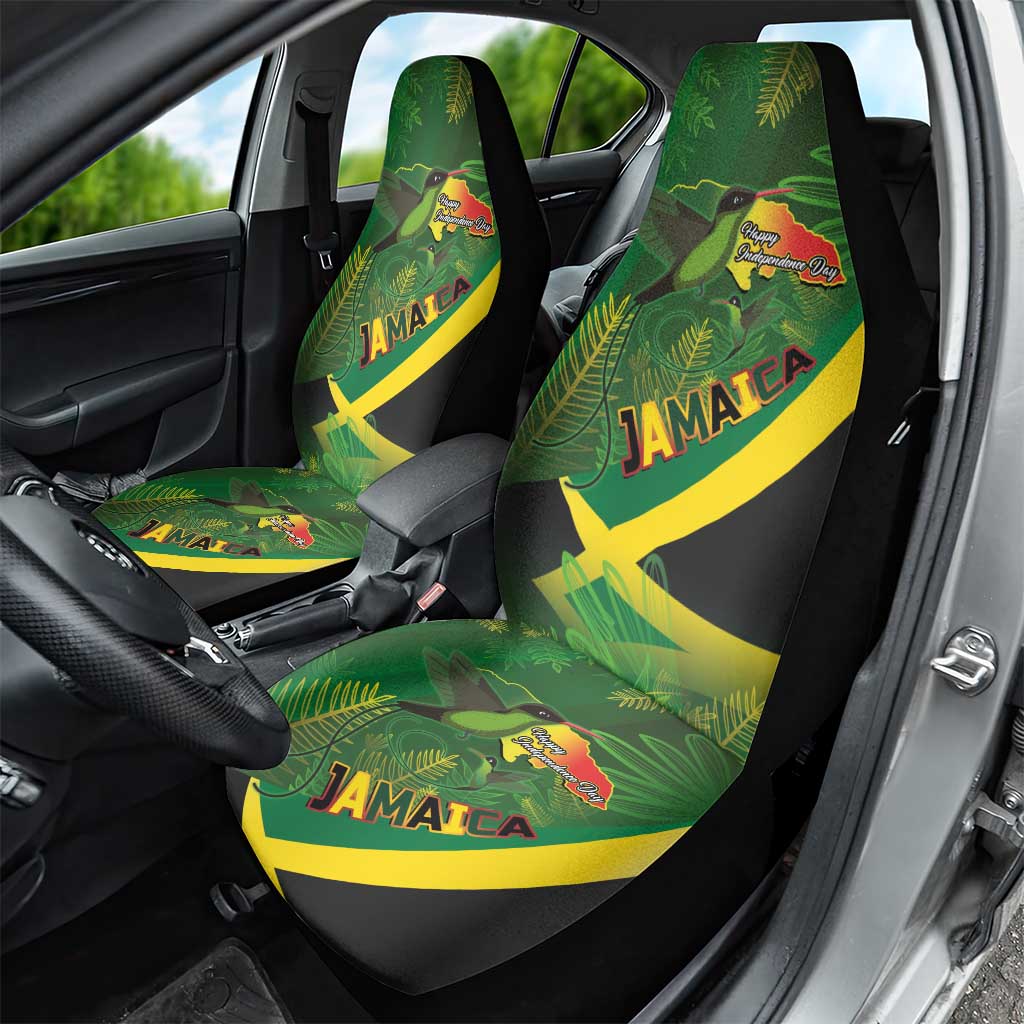 Jamaica Independence Day Car Seat Cover Swallow-tail Hummingbird Tropical Plants and National Flag - Wonder Print Shop