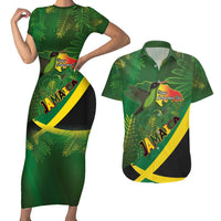 Jamaica Independence Day Couples Matching Short Sleeve Bodycon Dress and Hawaiian Shirt Swallow-tail Hummingbird Tropical Plants and National Flag - Wonder Print Shop