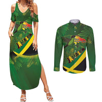 Jamaica Independence Day Couples Matching Summer Maxi Dress and Long Sleeve Button Shirt Swallow-tail Hummingbird Tropical Plants and National Flag - Wonder Print Shop