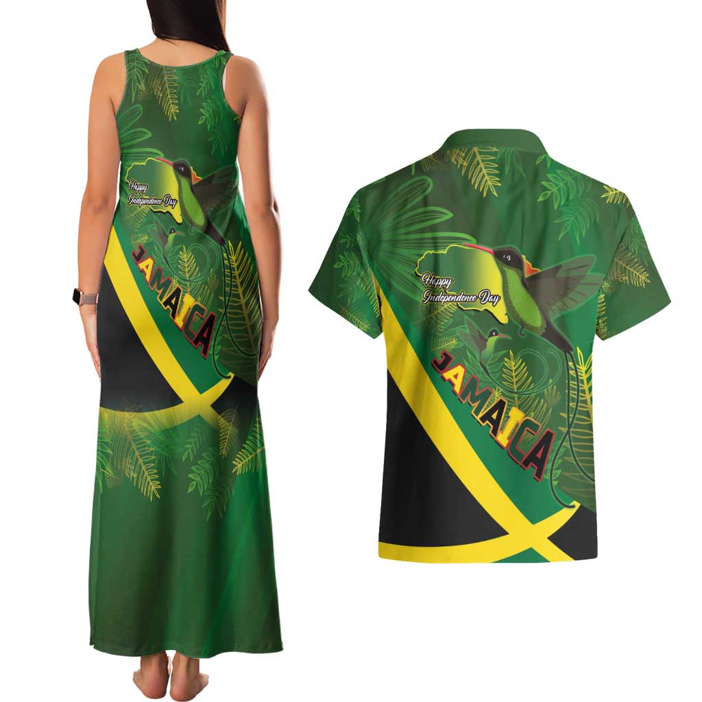 Jamaica Independence Day Couples Matching Tank Maxi Dress and Hawaiian Shirt Swallow-tail Hummingbird Tropical Plants and National Flag - Wonder Print Shop