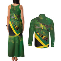 Jamaica Independence Day Couples Matching Tank Maxi Dress and Long Sleeve Button Shirt Swallow-tail Hummingbird Tropical Plants and National Flag - Wonder Print Shop