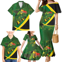 Jamaica Independence Day Family Matching Mermaid Dress and Hawaiian Shirt Swallow-tail Hummingbird Tropical Plants and National Flag - Wonder Print Shop