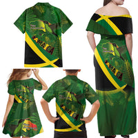 Jamaica Independence Day Family Matching Off Shoulder Maxi Dress and Hawaiian Shirt Swallow-tail Hummingbird Tropical Plants and National Flag - Wonder Print Shop