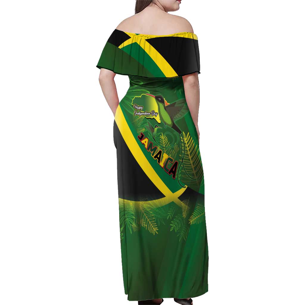 Jamaica Independence Day Family Matching Off Shoulder Maxi Dress and Hawaiian Shirt Swallow-tail Hummingbird Tropical Plants and National Flag - Wonder Print Shop