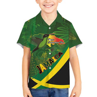 Jamaica Independence Day Family Matching Off Shoulder Short Dress and Hawaiian Shirt Swallow-tail Hummingbird Tropical Plants and National Flag - Wonder Print Shop