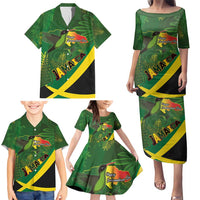 Jamaica Independence Day Family Matching Puletasi and Hawaiian Shirt Swallow-tail Hummingbird Tropical Plants and National Flag - Wonder Print Shop