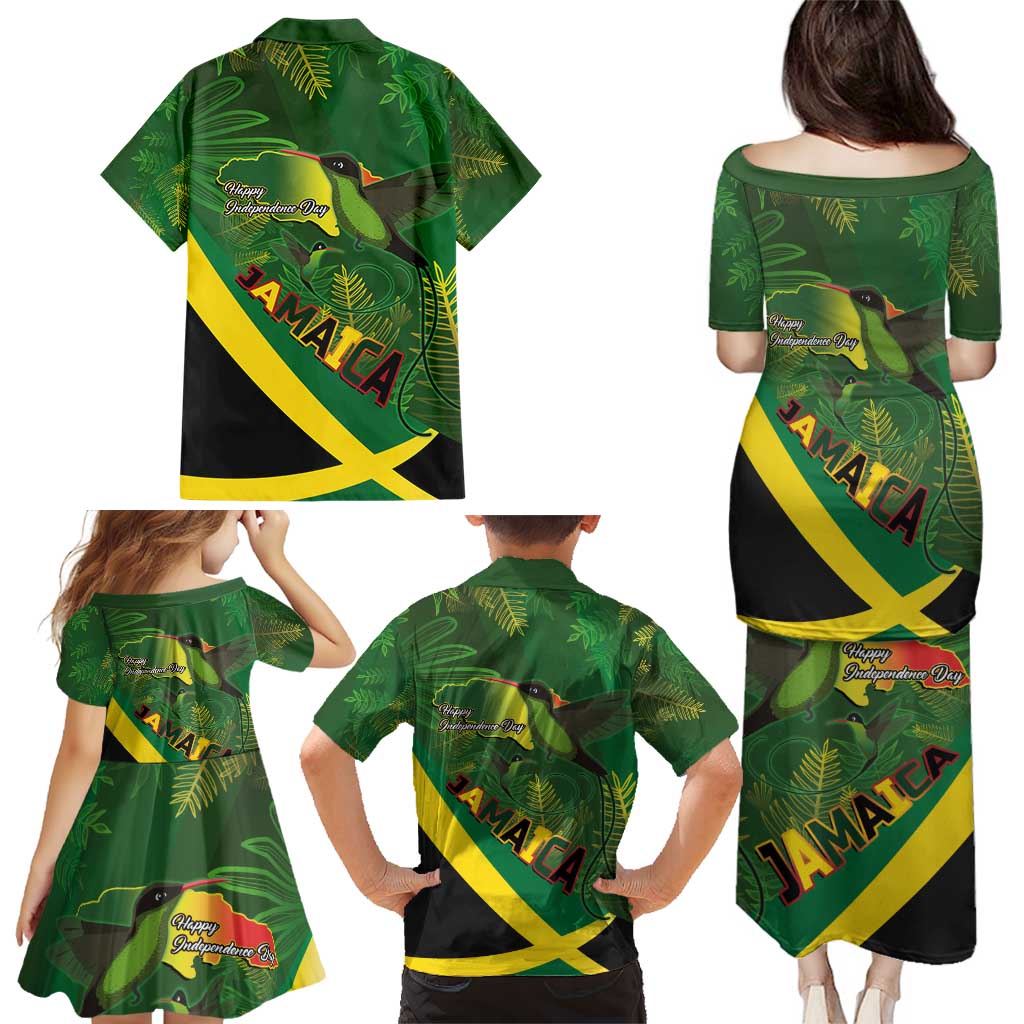 Jamaica Independence Day Family Matching Puletasi and Hawaiian Shirt Swallow-tail Hummingbird Tropical Plants and National Flag - Wonder Print Shop