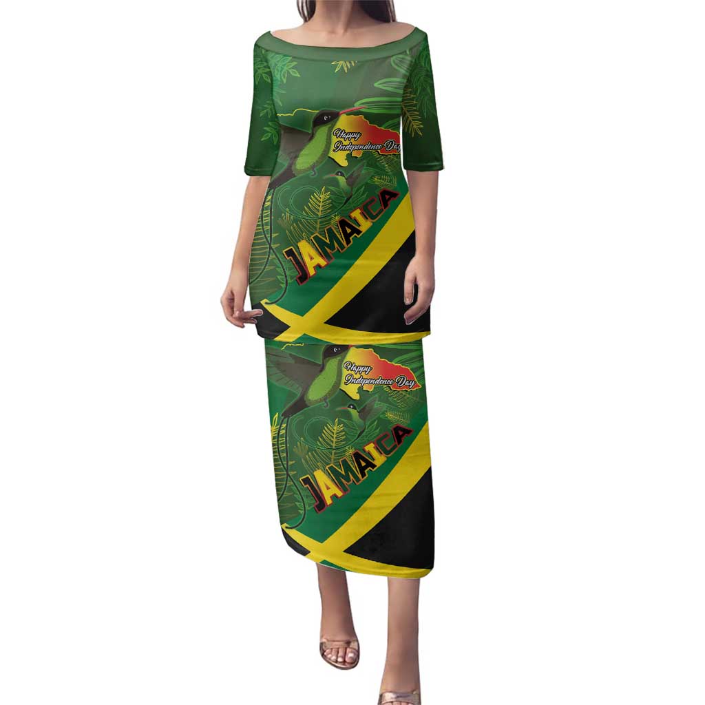 Jamaica Independence Day Family Matching Puletasi and Hawaiian Shirt Swallow-tail Hummingbird Tropical Plants and National Flag - Wonder Print Shop