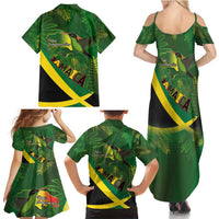 Jamaica Independence Day Family Matching Summer Maxi Dress and Hawaiian Shirt Swallow-tail Hummingbird Tropical Plants and National Flag - Wonder Print Shop