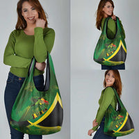 Jamaica Independence Day Grocery Bag Swallow-tail Hummingbird Tropical Plants and National Flag - Wonder Print Shop