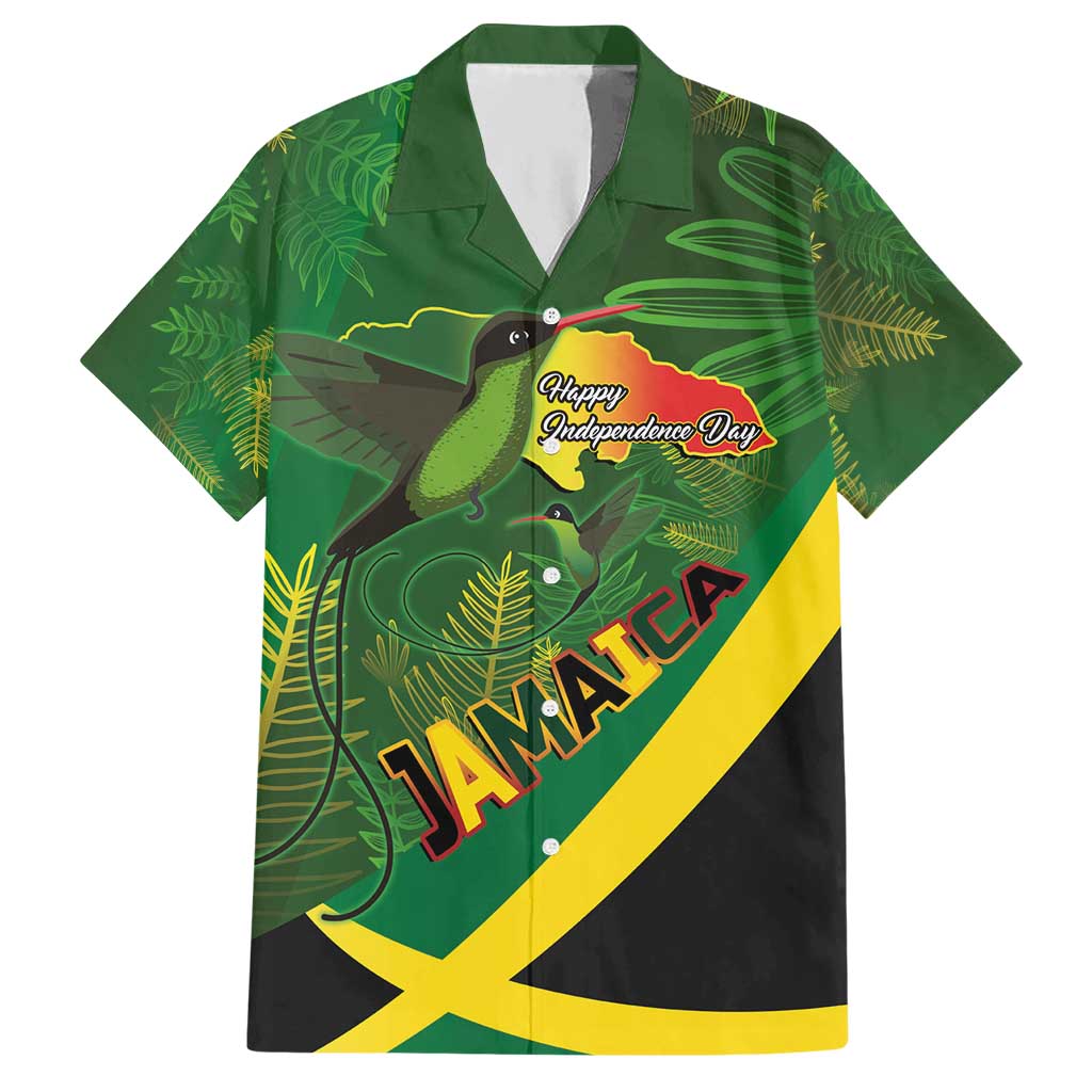 Jamaica Independence Day Hawaiian Shirt Swallow-tail Hummingbird Tropical Plants and National Flag - Wonder Print Shop