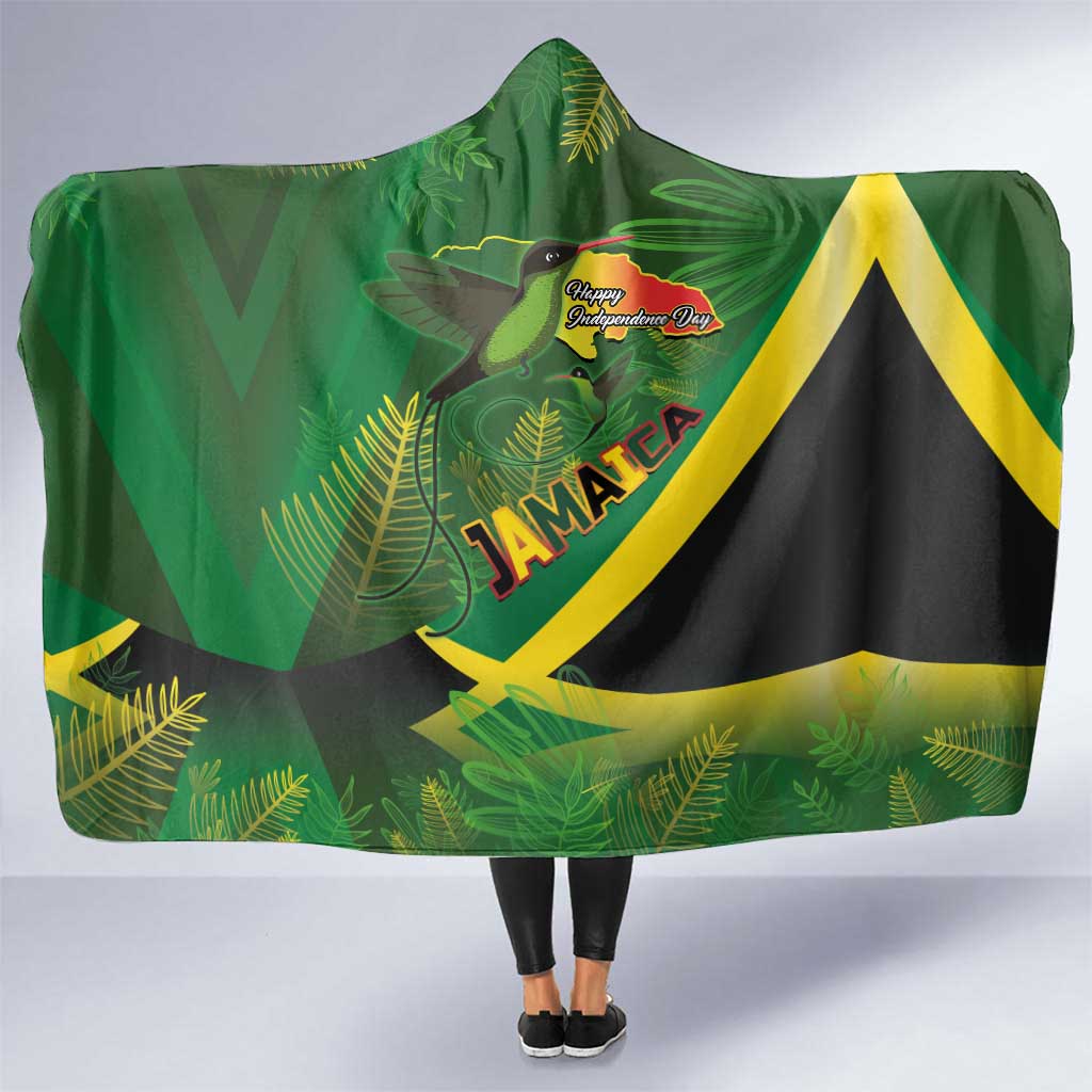 Jamaica Independence Day Hooded Blanket Swallow-tail Hummingbird Tropical Plants and National Flag - Wonder Print Shop