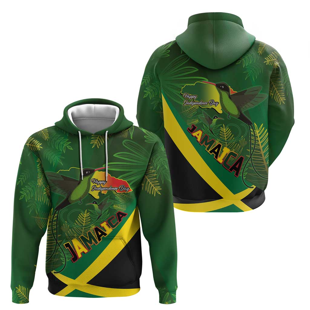 Jamaica Independence Day Hoodie Swallow-tail Hummingbird Tropical Plants and National Flag - Wonder Print Shop