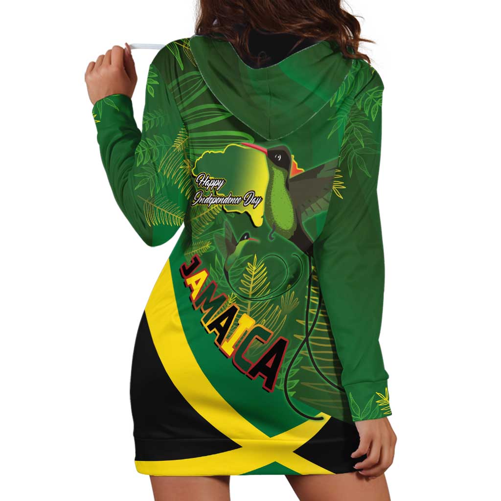 Jamaica Independence Day Hoodie Dress Swallow-tail Hummingbird Tropical Plants and National Flag - Wonder Print Shop
