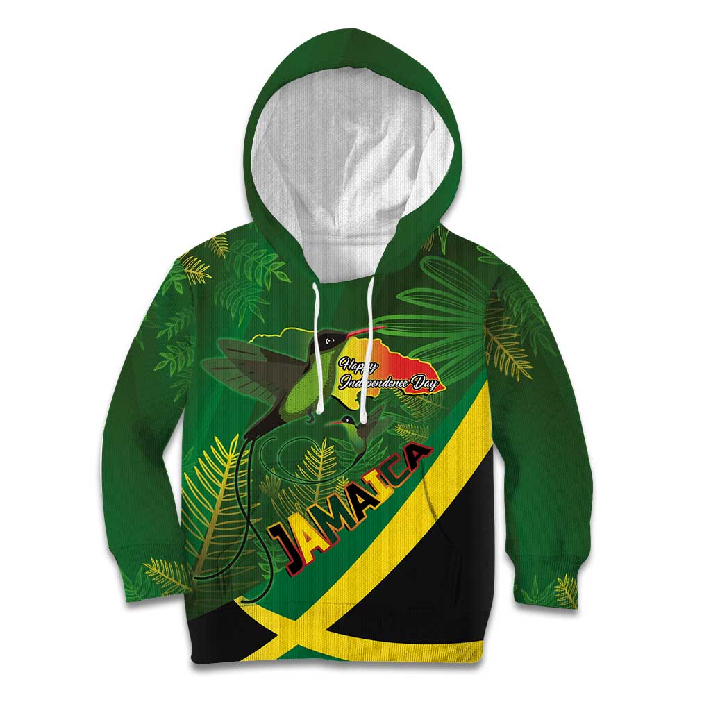 Jamaica Independence Day Kid Hoodie Swallow-tail Hummingbird Tropical Plants and National Flag - Wonder Print Shop