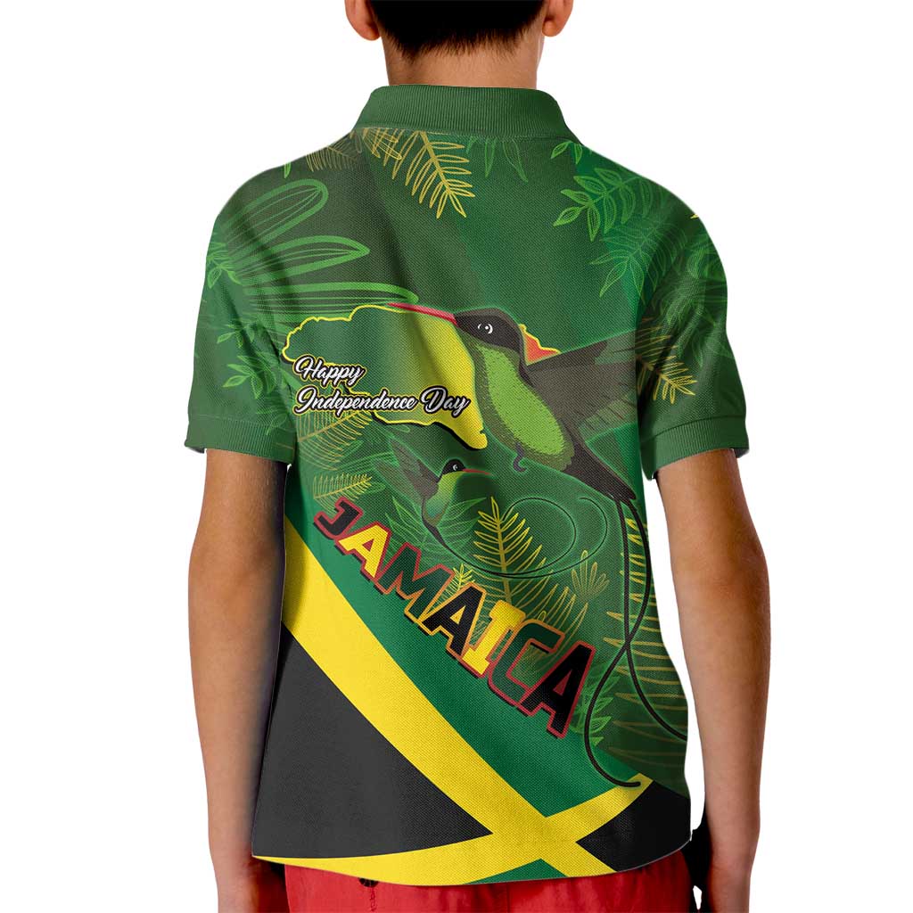 Jamaica Independence Day Kid Polo Shirt Swallow-tail Hummingbird Tropical Plants and National Flag - Wonder Print Shop
