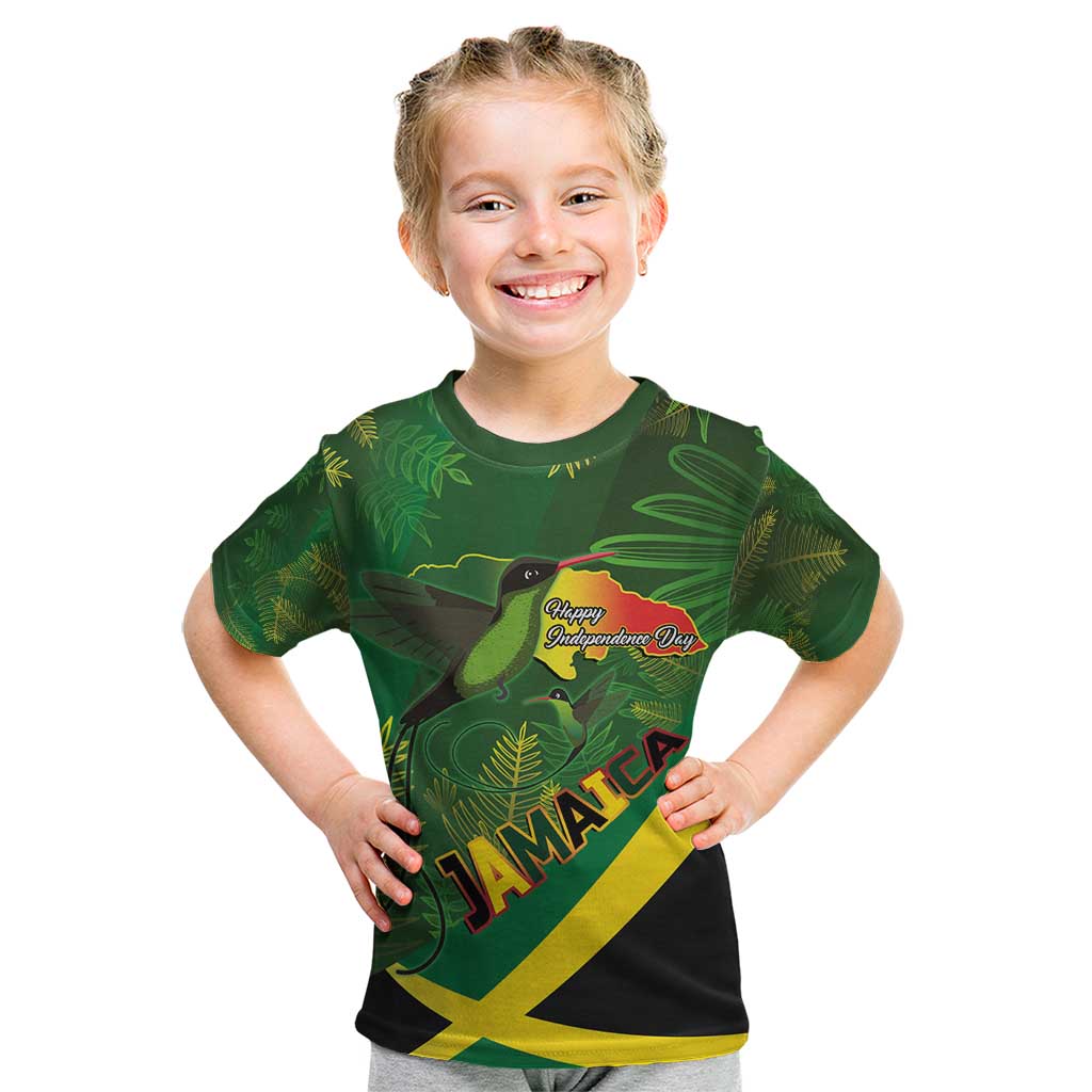 Jamaica Independence Day Kid T Shirt Swallow-tail Hummingbird Tropical Plants and National Flag - Wonder Print Shop