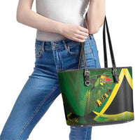 Jamaica Independence Day Leather Tote Bag Swallow-tail Hummingbird Tropical Plants and National Flag - Wonder Print Shop