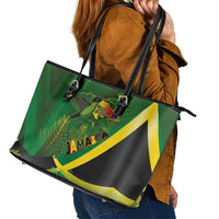Jamaica Independence Day Leather Tote Bag Swallow-tail Hummingbird Tropical Plants and National Flag - Wonder Print Shop