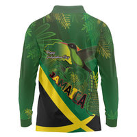 Jamaica Independence Day Long Sleeve Polo Shirt Swallow-tail Hummingbird Tropical Plants and National Flag - Wonder Print Shop