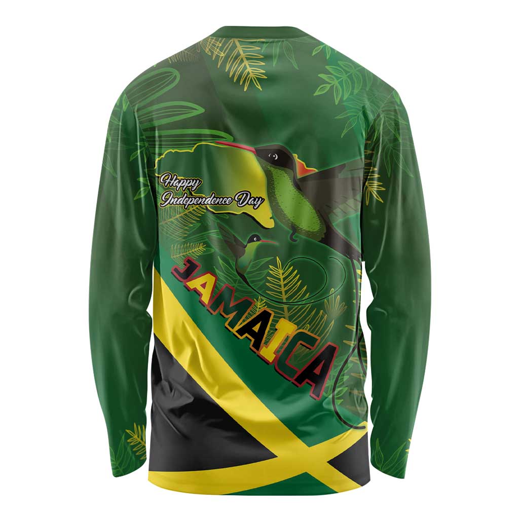 Jamaica Independence Day Long Sleeve Shirt Swallow-tail Hummingbird Tropical Plants and National Flag - Wonder Print Shop