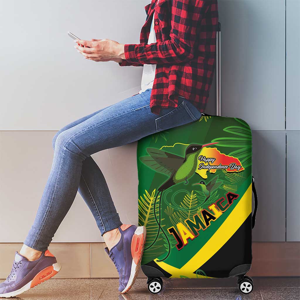 Jamaica Independence Day Luggage Cover Swallow-tail Hummingbird Tropical Plants and National Flag - Wonder Print Shop