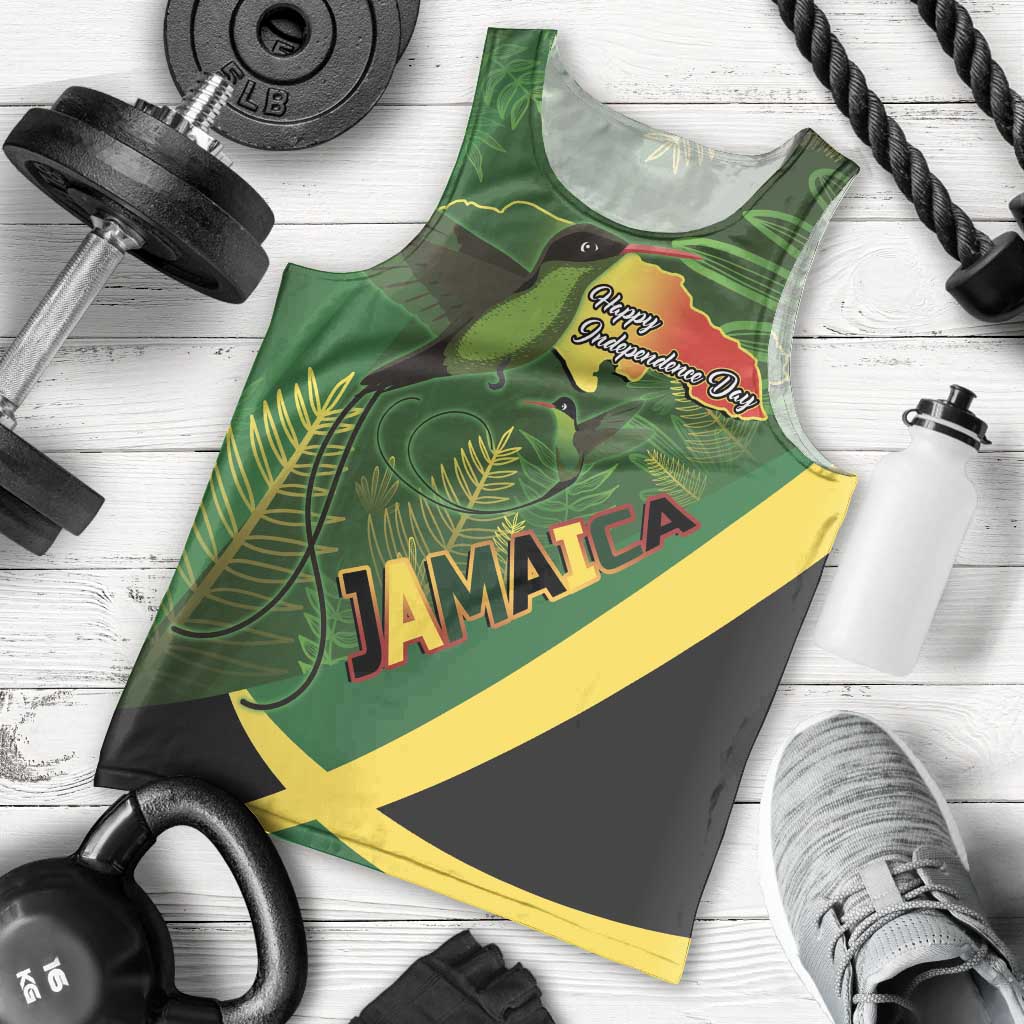 Jamaica Independence Day Men Tank Top Swallow-tail Hummingbird Tropical Plants and National Flag - Wonder Print Shop