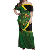 Jamaica Independence Day Off Shoulder Maxi Dress Swallow-tail Hummingbird Tropical Plants and National Flag - Wonder Print Shop