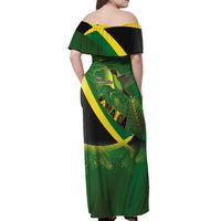 Jamaica Independence Day Off Shoulder Maxi Dress Swallow-tail Hummingbird Tropical Plants and National Flag - Wonder Print Shop